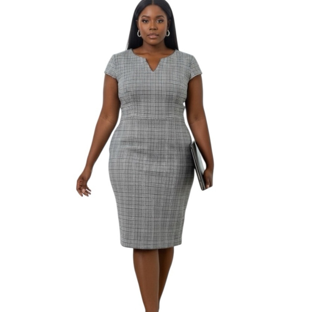 NWT The Limited 16 Gray Plaid Cap Sleeve Professional Dress Office Wear Classy